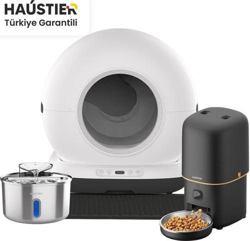 Akıllı Otomatik Kedi Tuvaleti, Akıllı Mama Kabı,Kedi Su Sebili 3 Lü CB002S-PF05S-WF009L-W (Haustier Tr Garantili)