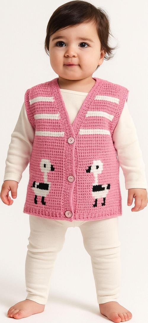 - Çiğdem 1390 3561 El Örgüsü Ördek Desenli Örgü Yelek /1 - 2 Yaş