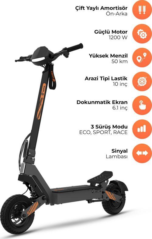 Yadea G10 Elektrikli Scooter 800W-1200W Güç – 50KM Menzil, Dokunmatik Ekran, Çift Süspansiyon