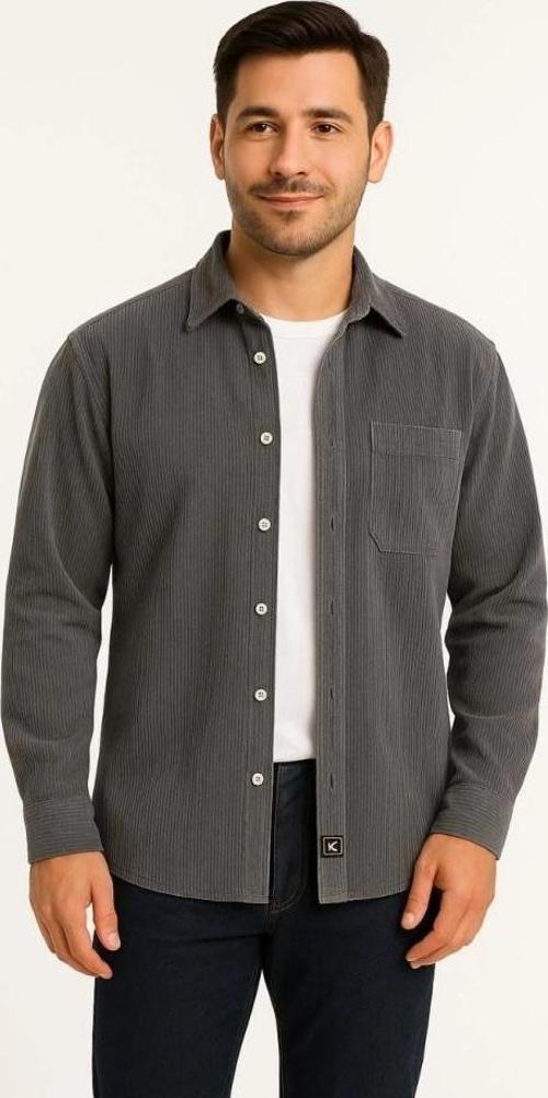 MDB Erkek Fitilli Kadife Cepli Gömlek Oversize Rahat Kalıp Füme