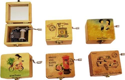 Retro Mini Ahşap Çevirmeli Müzik Kutusu Dekoratif Hediyelik