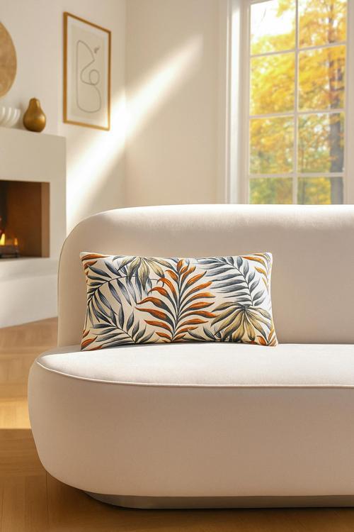 Duck Yapraklı Kırlent Kılıfı Mavi Kiremit V1 35x50