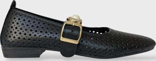 Kadın İnci ve Mühür Aksesuar Bantlı Babet SİYAH - ALTIN