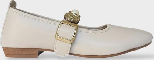 Kadın İnci ve Mühür Aksesuar Bantlı Babet KREM