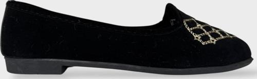 Kadın Günlük Nakış Detaylı Ev Babet SİYAH - KREM