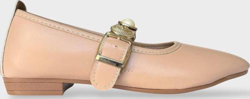 Kadın İnci ve Mühür Aksesuar Bantlı Babet BEJ