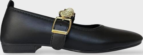 Kadın İnci ve Mühür Aksesuar Bantlı Babet SİYAH