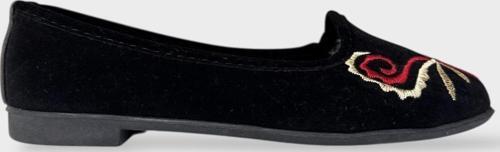 Kadın Günlük Nakış Detaylı Ev Babet SİYAH - KIRMIZI