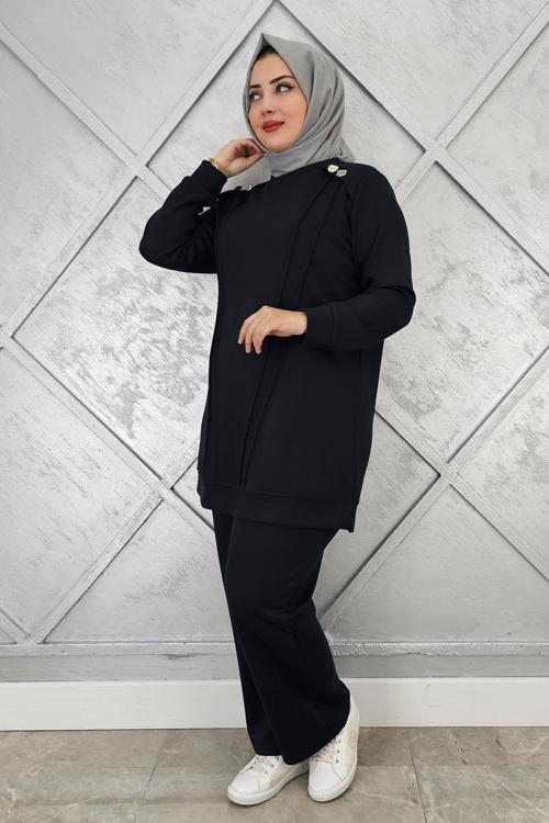 KADIN DÜĞME DETAYLI NERVÜR DİKİM TESETTÜR TAKIM