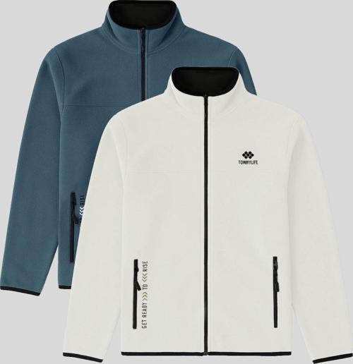 Standart Kalıp Dik Yaka 2li Paket Petrol-Ekru Erkek Polar Sweatshirt - 87992