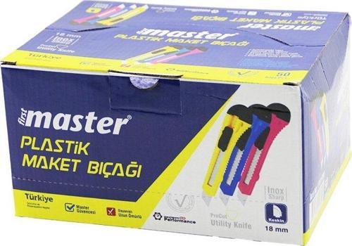 50 ADET FALÇATA MAKET BIÇAK PLASTİK 18MM OTOMATİK KİLİT - AYARLANABİLİR KLİPS FM-1006 (2818)