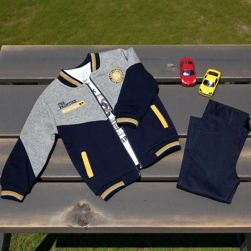 ŞARDONLU KOLEJ MONTLU BS BASKILI SWEATLİ ÜÇLÜ ALT ÜST TAKIM - SM2634-Lacivert-5 Yaş LACİVERT