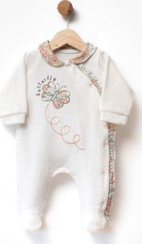 BUTTERFLY NAKIŞLI PATİKLİ KADİFE TULUM - Ekru - 1 AY - FLE214173-Ekru-1 AY Ekru