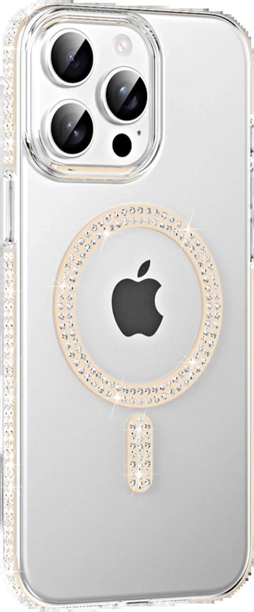 Apple iPhone 15 Pro Move Taşlı Magsafe Kapak - Pembe-(5796)