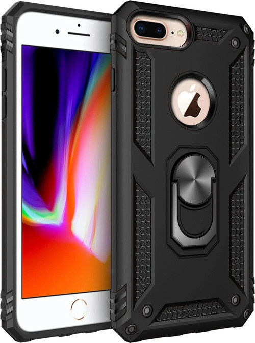 iPhone 7 Plus Kılıf Sofya Yüzüklü Silikon Kapak - Siyah-(5796)