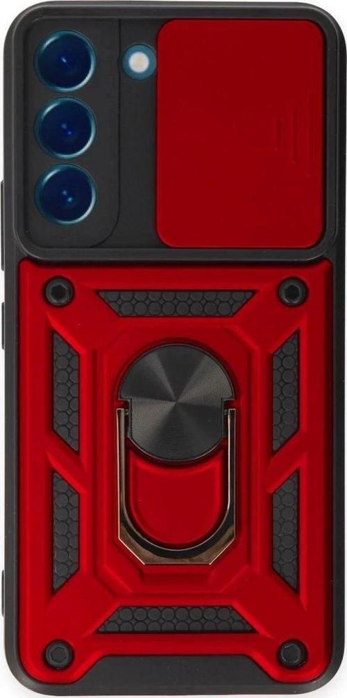 Samsung Galaxy S23 FE Kılıf Pars Lens Yüzüklü Silikon - Kırmızı-(5796)