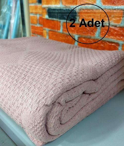 2 Adet Şaheser %100 Pamuk Çift Kişilik Pike 240x220 (Tek Pike)-Pudra