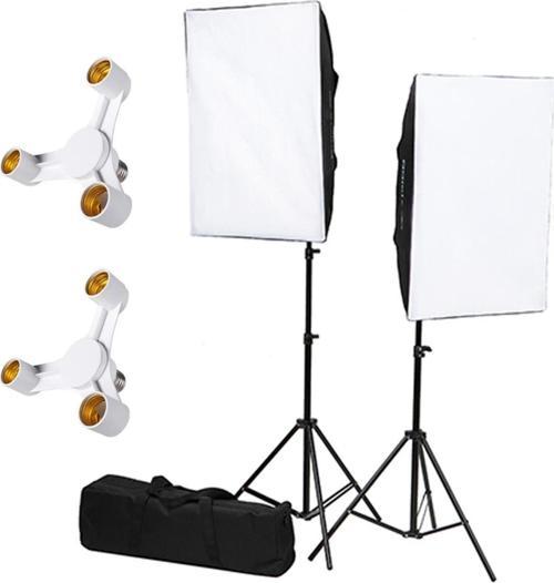 50X70Cm Softbox 3 Duylu Ikili Sürekli Işık Seti Foto Video Ürün Çekim Makyaj 50X70 Softbox Çantalı