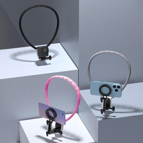 Manyetik Boyun Standı Flexipose Telefon Tutucu Sabitleyici Stabilizer Foto Video Kit (Pembe)