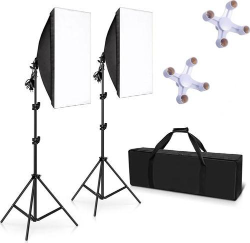 50X70Cm Softbox 4 Duylu Ikili Sürekli Işık Seti Foto Video Ürün Çekim Makyaj 50X70 Softbox Çantalı