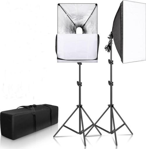 50X70Cm Softbox Ikili Sürekli Işık Seti 50X70 Softbox Çiftli Strobist Set Taşıma Çantalı