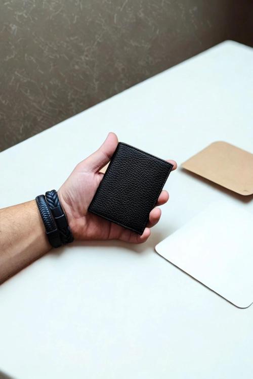 Hakiki Deri Cüzdan Küçük Boy 12 Adet Kart bölmeli Kelebek Model Siyah