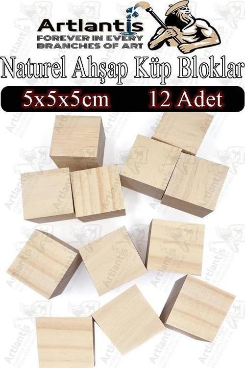 Naturel Ahşap Küp Bloklar 5x5x5cm 12 Adet Ahşap Naturel Kare Blok Eğitici Geliştirici Oyuncak Küp Matematik Birim