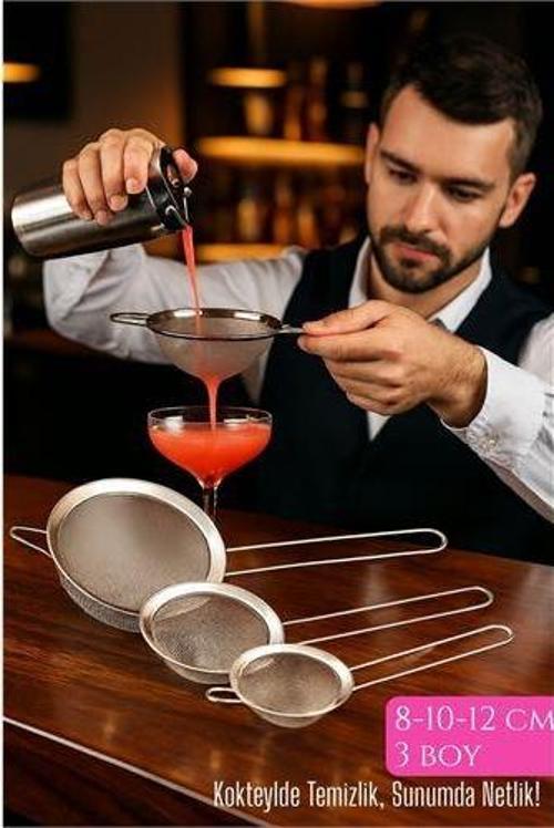 3’lü Bar Süzgeci Seti – 8-10-12 cm Çaplı Paslanmaz Çelik | Kokteyl ve Mutfak İçin