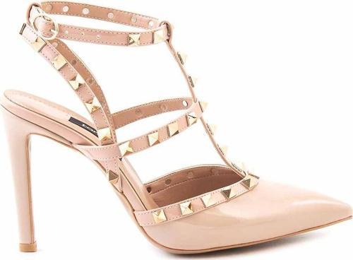 Kadın Rugan Deri Bej Parlak Topuklu Ayakkabı