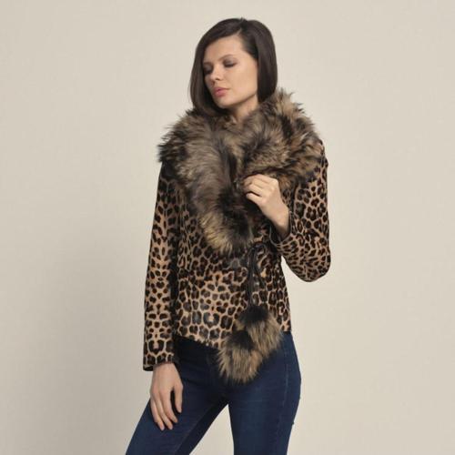 Kadın Kürklü Leopar Mont