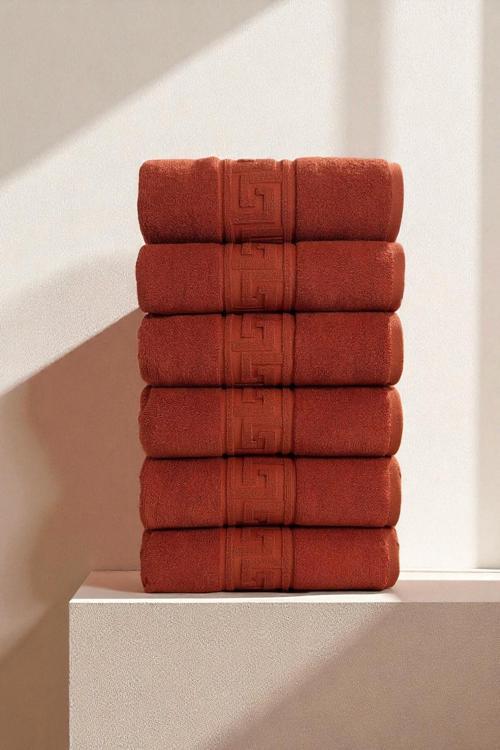 6'lı Kiremit Greek El Havlusu - 50x90 Cm, 225 Gr, %100 Pamuk, Spa Ve Otel Havlusu, Günlük Kullanıma Uygun