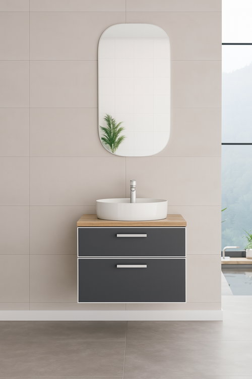 Salerno 60 cm Legnona-Mat Antrasit Banyo Dolabı Takımı (Ledli Ayna)