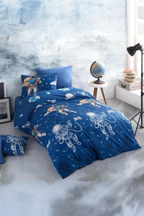 Astronot Desenli Çocuk Nevresim Takımı Tek Kişilik Yumuşak Pamuk Kumaş