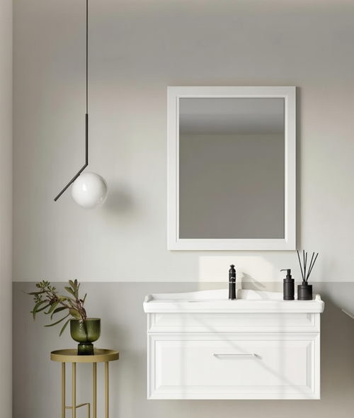 Design 105 cm Mat Beyaz Banyo Dolabı Takımı