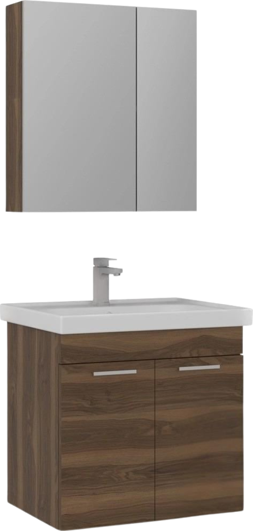 Enez 65 cm Tesbih Ceviz Banyo Dolabı Takımı (Dolaplı Ayna)