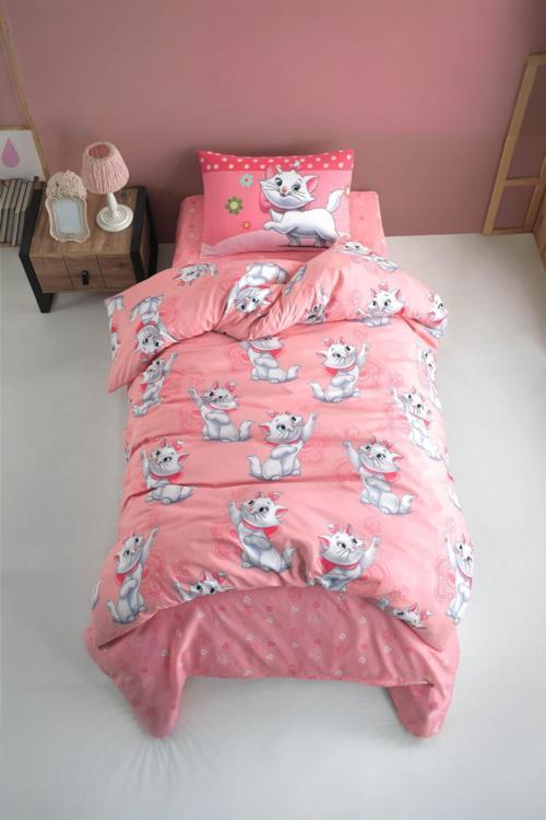 Sevimli Kedi Desenli Çocuk Nevresim Takımı Tek Kişilik Yumuşak Pamuklu Kumaş