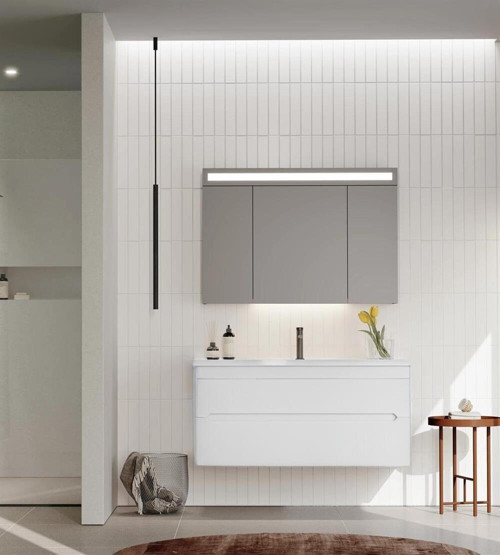 Varna 100 cm Mat Beyaz Banyo Dolabı Takımı (Ledli-Dolaplı Ayna)
