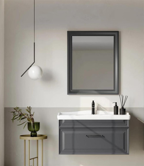 Design 105 cm Mat Antrasit Banyo Dolabı Takımı