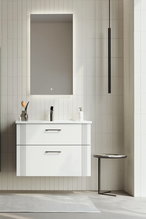 Bari 85 cm Mat Beyaz Banyo Dolabı Takımı (Ledli Ayna)