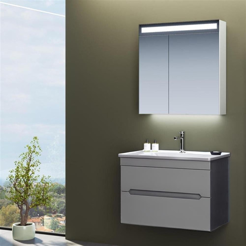 Varna 80 cm Mat Antrasit Banyo Dolabı Takımı (Ledli-Dolaplı Ayna)