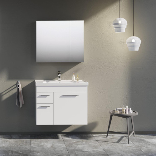 Enez 80 cm Beyaz Banyo Dolabı Takımı (Dolaplı Ayna)