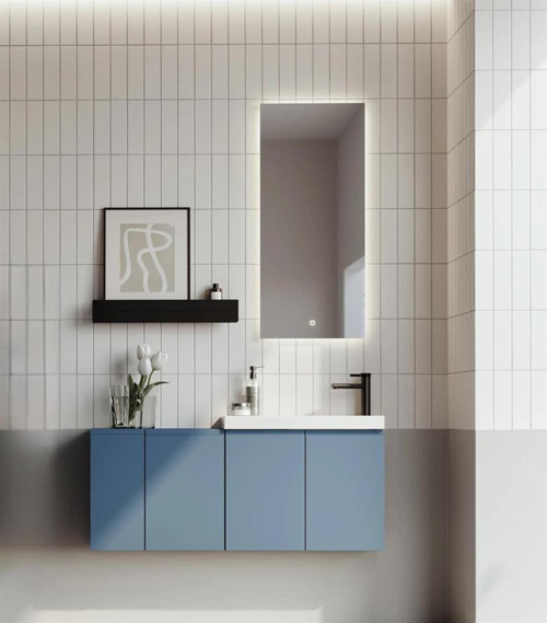 Ferla 110 cm Mat Mavi Banyo Dolabı Takımı