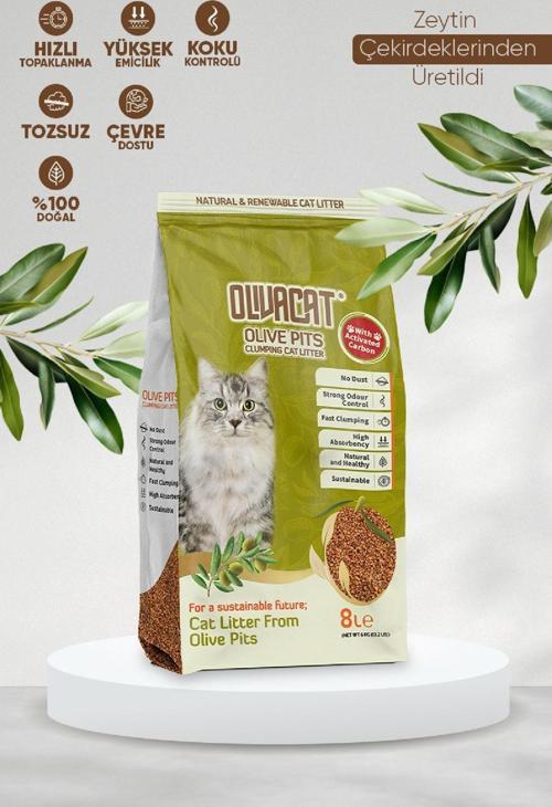 Zeytin Çekirdeğinden Üretilen Aktif Karbonlu Tozsuz Doğal Kedi Kumu 8 L