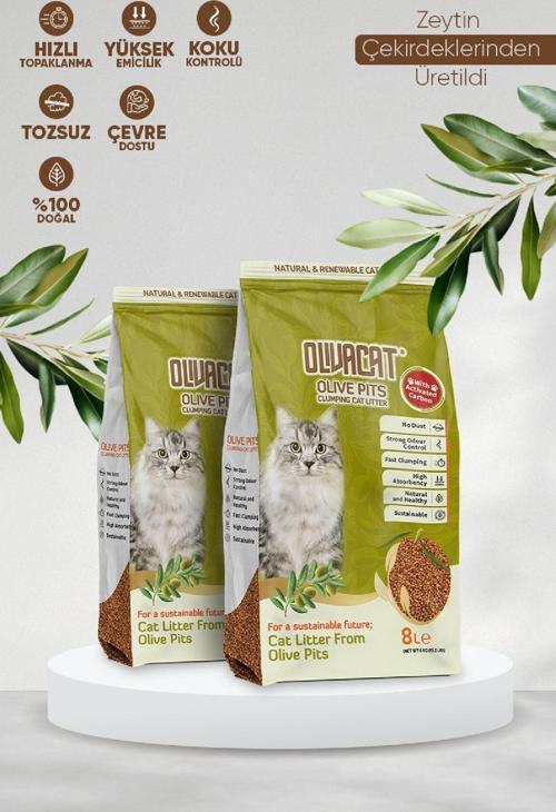 Zeytin Çekirdeğinden Üretilen Aktif Karbonlu Tozsuz Doğal Kedi Kumu 8 L 2 Adet