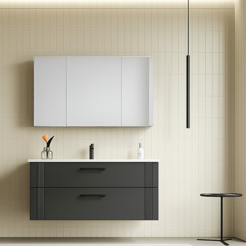 Bari 100 cm Mat Antrasit Banyo Dolabı Takımı (Dolaplı Ayna)