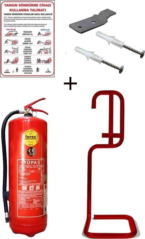 6KG TÜPAŞ YANGIN TÜPÜ,YANGIN TÜPÜ KULLANIM TALİMATI, ASKI APARATI, DÜBEL VİDA VE KARE SEHPA 5Lİ SET