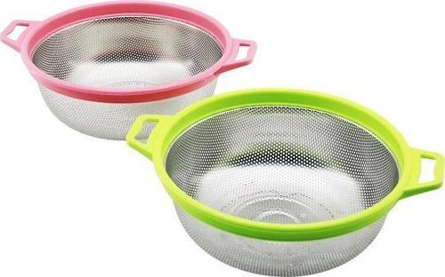 21cm Renkli Plastik Çerçeve - Kulplu Çelik Sepet Metal Süzgeç