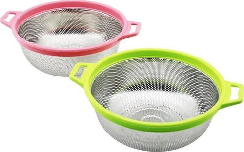 24cm Renkli Plastik Çerçeve - Kulplu Çelik Sepet Metal Süzgeç