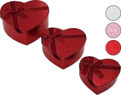 3pcs   Kalp  Parlak Renkli - Kabartma Desen Karton Hediye Kutusu Kurdelalı  15-18-21cm
