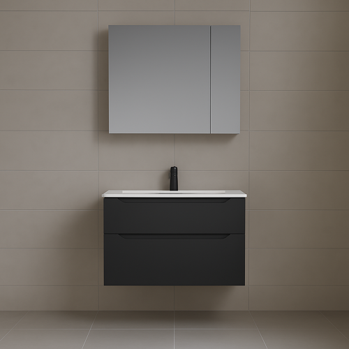 Messina 65 cm Mat Antrasit Banyo Dolabı Takımı (Dolaplı Ayna)